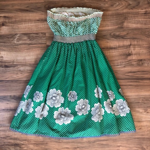 Anthropologie Maeve Strapless Green Dress 4 - Picture 5 of 10
